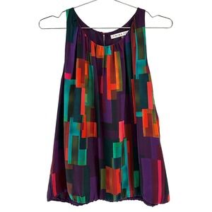 TRINA TURK 100% Silk Geometric Print Tank‎ • Large • purple, red, blue, green